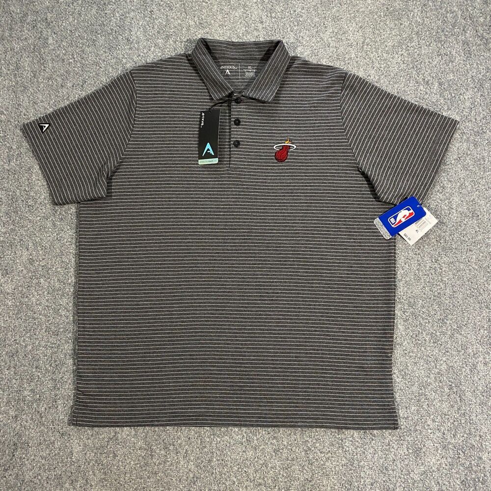 Miami Heat Antigua Striped Polo Adult X-Large XL Gray Embroidered NBA Basketball